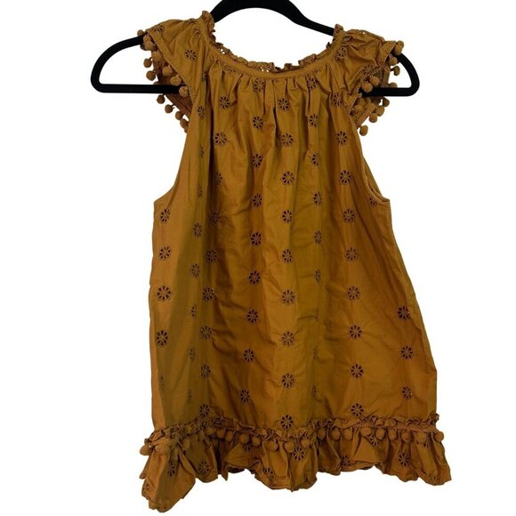 J.Crew Eyelet Pom-Pom flutter sleeve Poplin Cotton Golden Yellow Top Size S - Picture 6 of 12